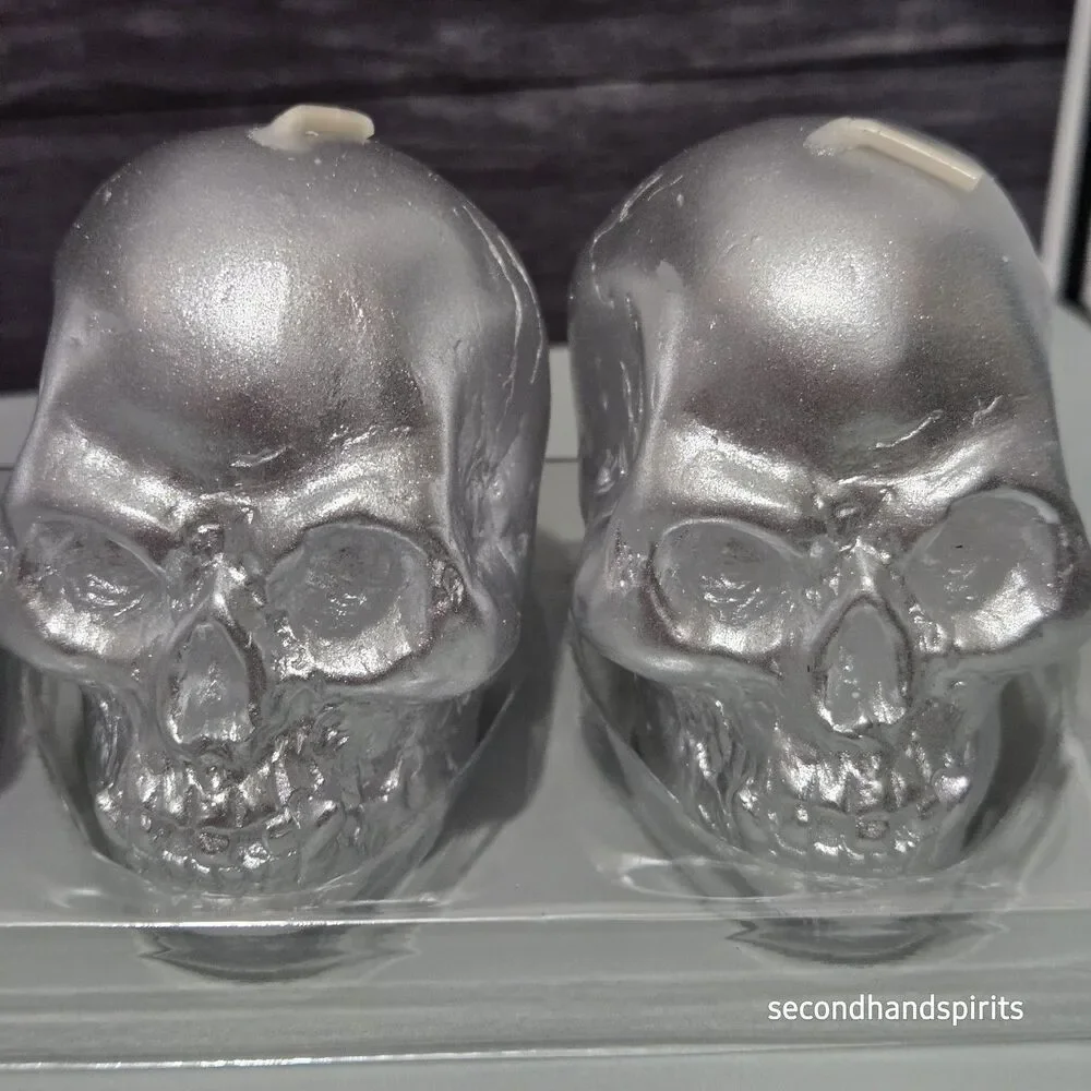 Christian Siriano New York Silver Skull Candles Set 4 Halloween Goth Decor